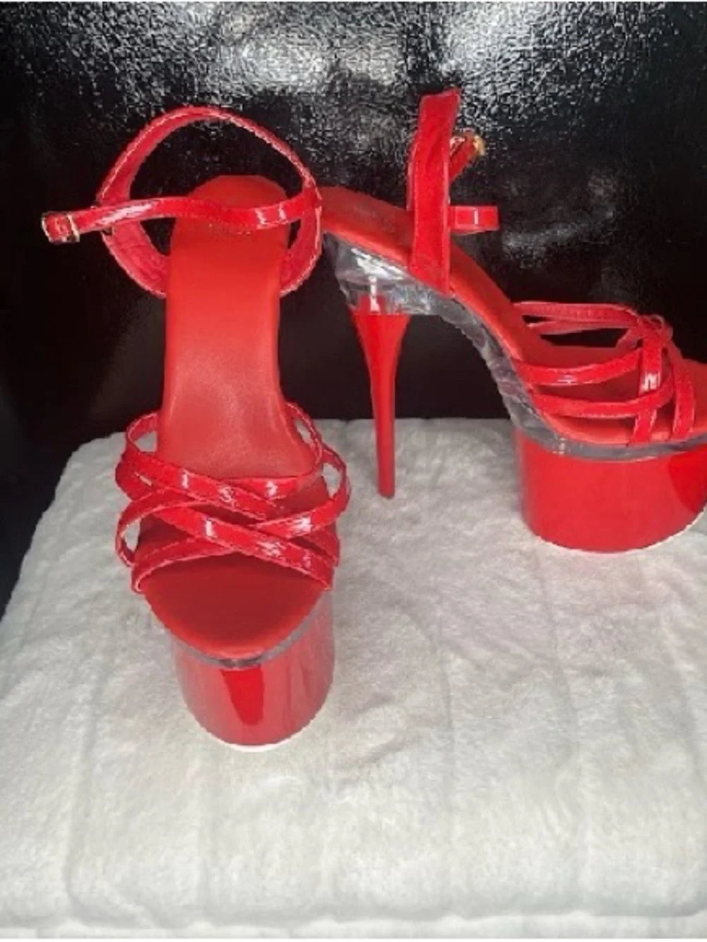 Red Platform Strappy High-Heel Sandals